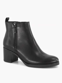 Discount Zwarte Leren Enkellaars Hak Dames Enkellaarzen & Boots