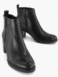 Discount Zwarte Leren Enkellaars Hak Dames Enkellaarzen & Boots