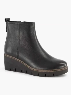 Outlet Zwarte Leren Enkellaars Sleehak Dames Enkellaarzen & Boots