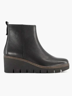 Outlet Zwarte Leren Enkellaars Sleehak Dames Enkellaarzen & Boots