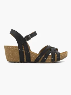 Sale Zwarte Leren Sandalen Sleehak Dames Sandalen