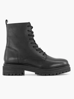 New Zwarte Leren Veterboot Dames Enkellaarzen & Boots
