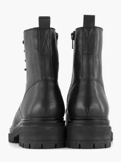 New Zwarte Leren Veterboot Dames Enkellaarzen & Boots