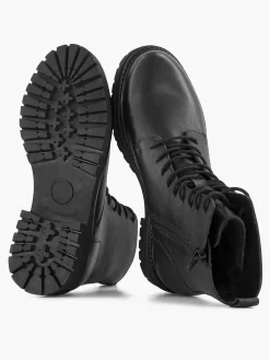 New Zwarte Leren Veterboot Dames Enkellaarzen & Boots
