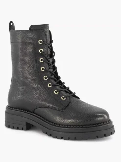 Online Zwarte Leren Veterboot Dames Enkellaarzen & Boots