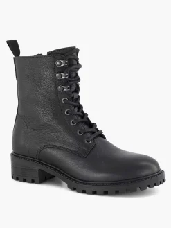 Best Zwarte Leren Veterboot Dames Enkellaarzen & Boots
