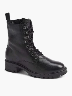 Best Zwarte Leren Veterboot Dames Enkellaarzen & Boots