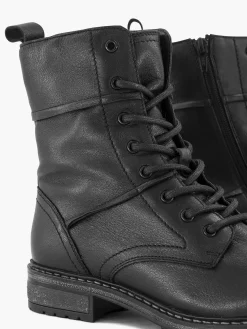 Zwarte Leren Veterboot Dames Enkellaarzen & Boots