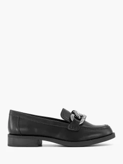 Outlet Zwarte Loafer Sierketting Dames Instappers