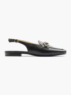 New Zwarte Platte Slingback Sierketting Dames Instappers