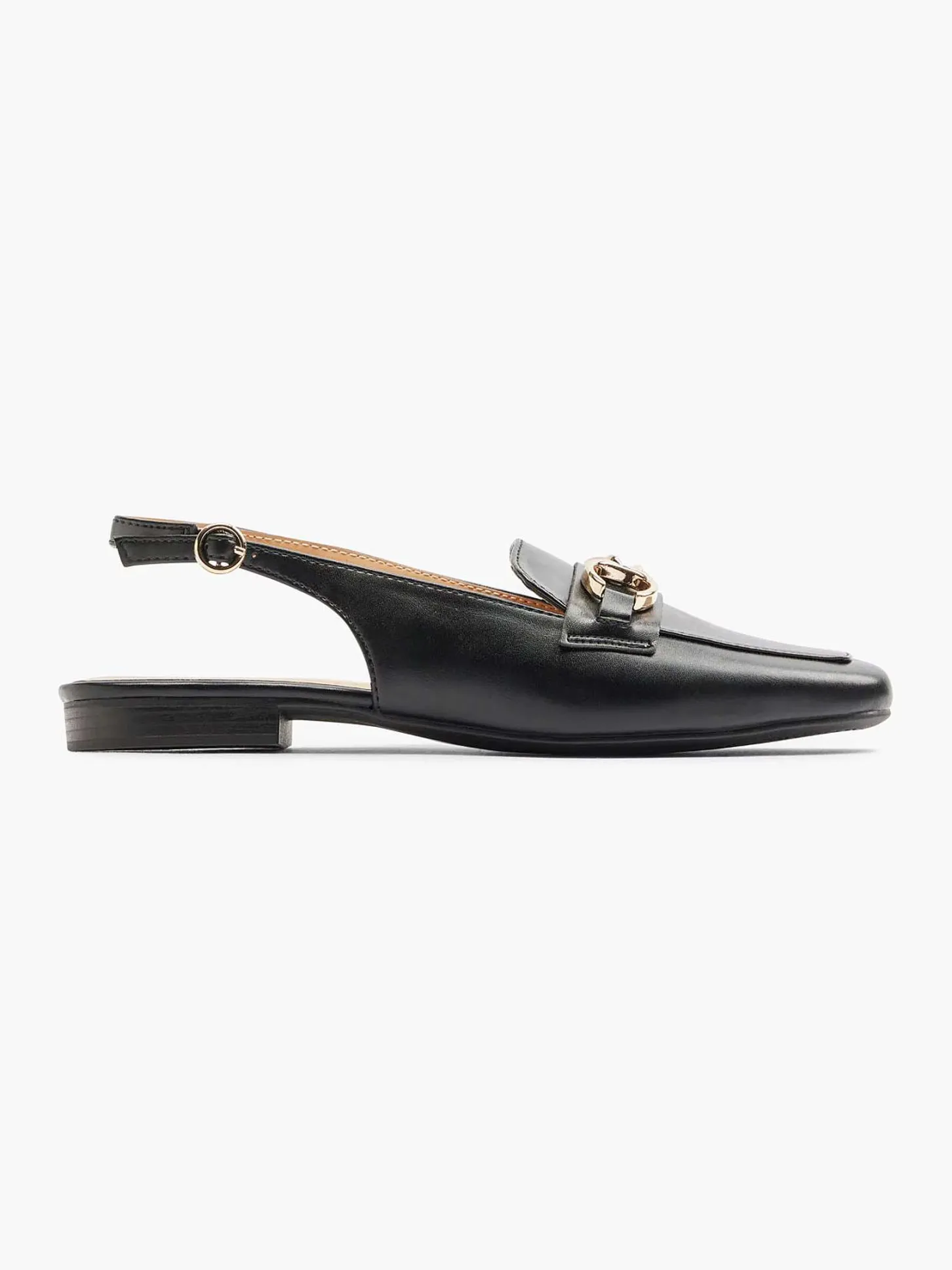 New Zwarte Platte Slingback Sierketting Dames Instappers