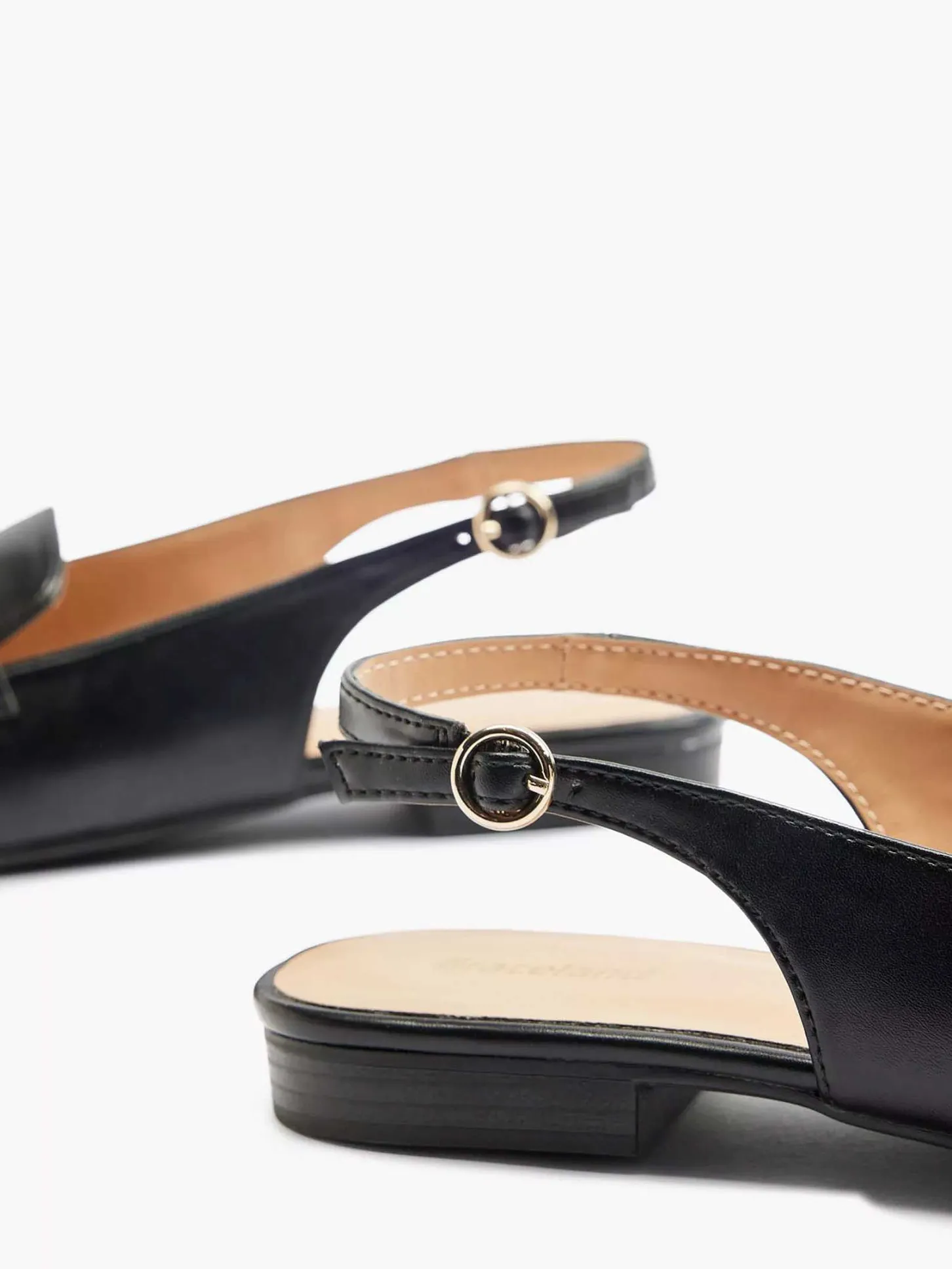 New Zwarte Platte Slingback Sierketting Dames Instappers