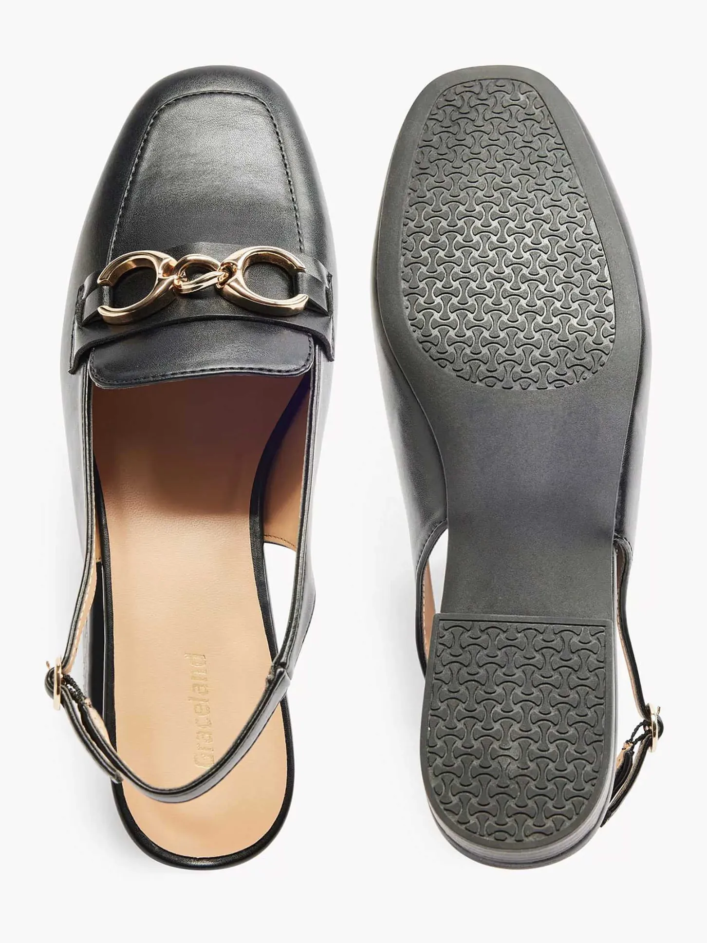 New Zwarte Platte Slingback Sierketting Dames Instappers
