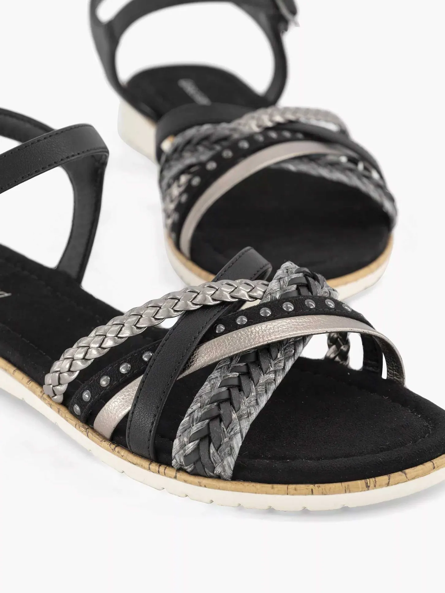 Outlet Zwarte Sandaal Gevlochten Dames Sandalen