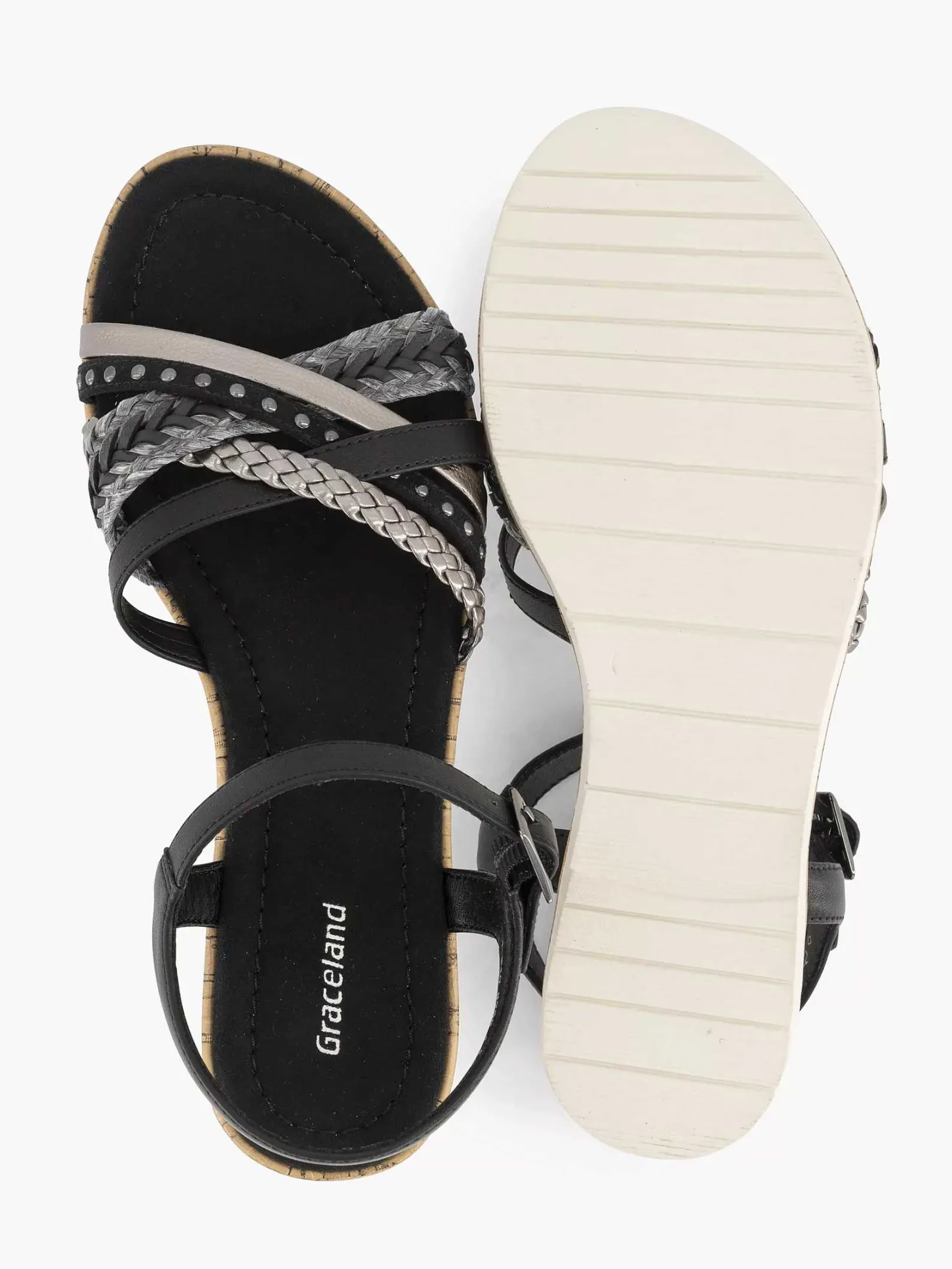 Outlet Zwarte Sandaal Gevlochten Dames Sandalen
