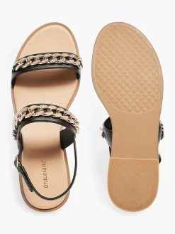 Hot Zwarte Sandaal Sierketting Dames Sandalen