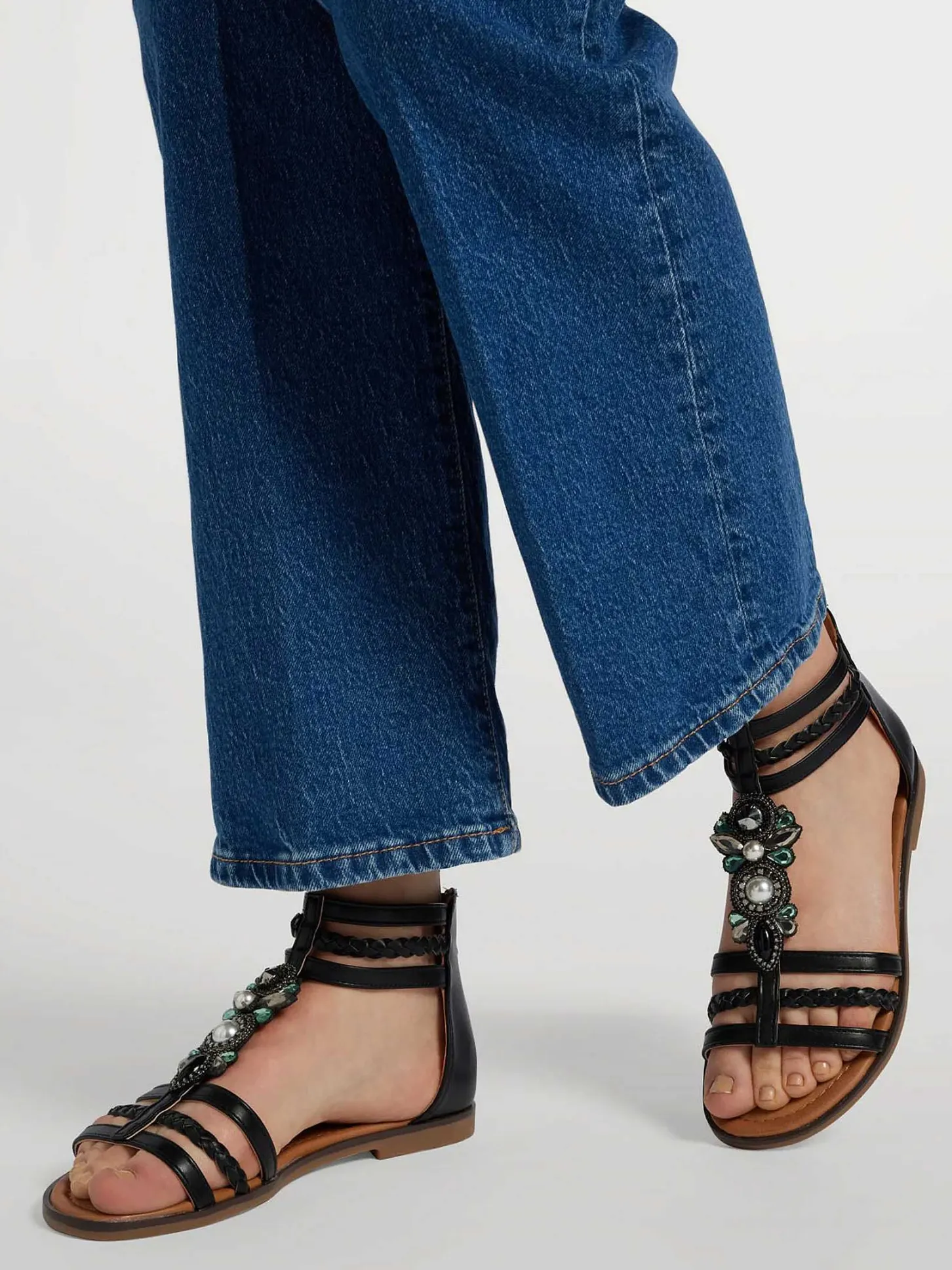 Zwarte Sandaal Steentjes Dames Sandalen