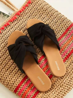 Discount Zwarte Slipper Knoop Dames Slippers